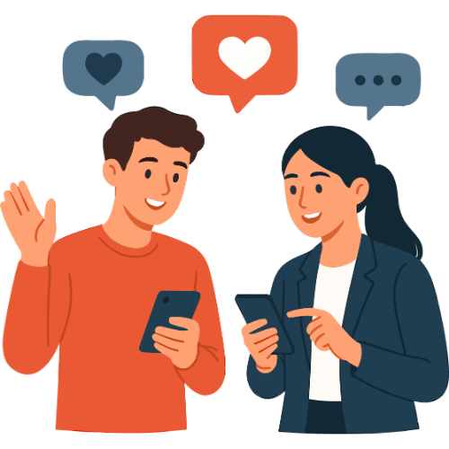 Ilustracja przedstawiająca dwie osoby piszące wiadomość na telefonie